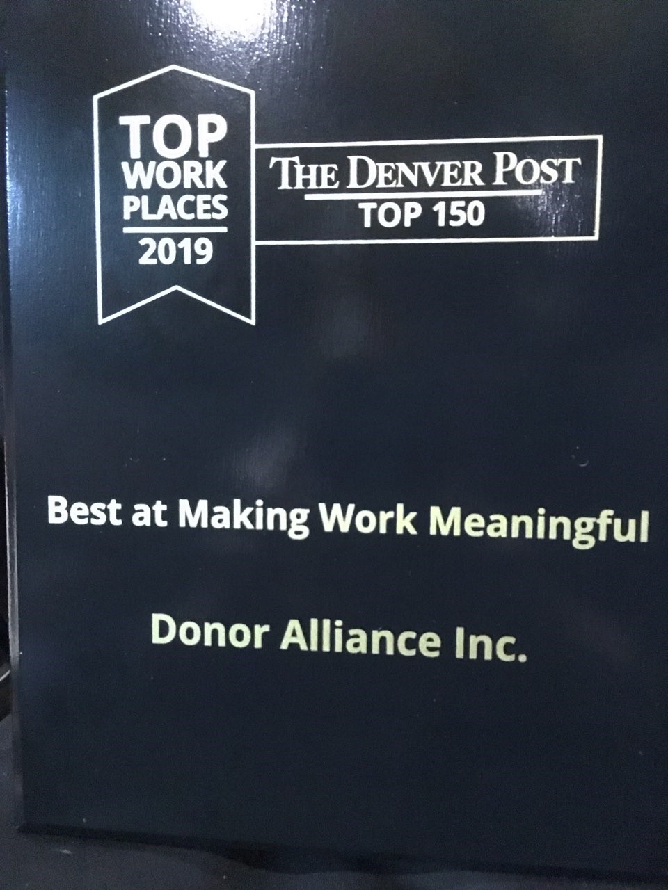 Top Workplaces award 2019 - Donor Alliance